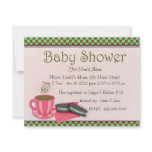 Pink, chocolate and mint baby shower invite