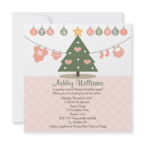 Pink Christmas Baby Shower Invitations