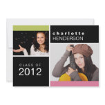 Pink color block photo graduation announcement