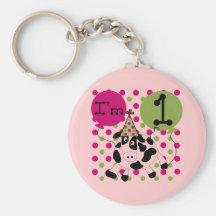 Pink  Cow 1st Birthday Tshirts and Gifts Key Chains