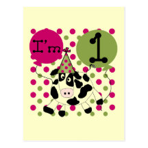 Pink  Cow 1st Birthday Tshirts and Gifts Postcards