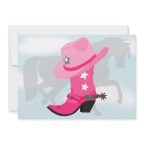 Pink Cowgirl Boot, Hat and Horse Birthday Party Custom Invites