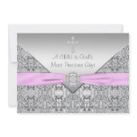 Pink Cross Baby Girl Baptism Christening Invitation