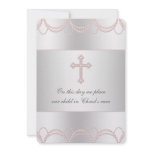 Pink Cross Baby Girl Christening Baptism Personalised Invitation