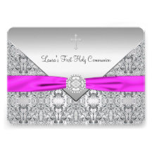 Pink Cross Girls Pink First Communion Personalized Invitation