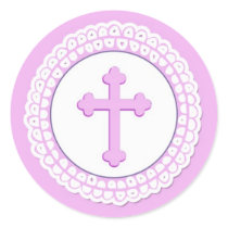 Pink Cross Round Sticker