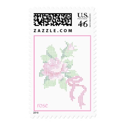 pink cross stitch rose stamp by somegirl