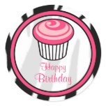 Pink Cupcake Birthday Sticker - Black Zebra Print