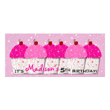 Pink Cupcake Love Birthday Party Personalized Announcements