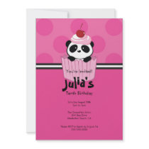 Pink Cupcake Panda Birthday Party Invitation