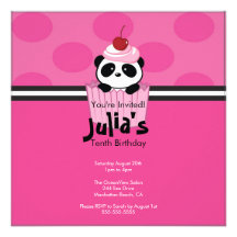 Pink Cupcake Panda Birthday Party Invitation