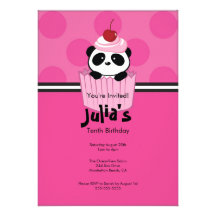 Pink Cupcake Panda Birthday Party Invitation