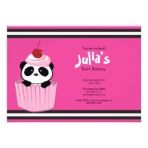 Pink Cupcake Panda Birthday Party Invitation