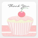 Pink Cupcake Thank You Square Stickers