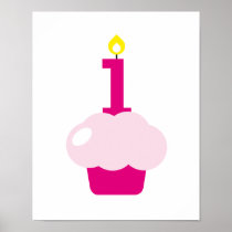 Pink Cupcake with Birthday Candle Posters