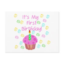 Pink Cupcake With Candle First Birthday Postcard