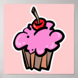 Pink Cupcake with Cherry Posters