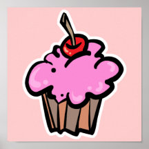 Pink Cupcake with Cherry Posters