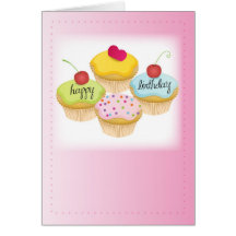 Pink Cupcakes Birthday Cards