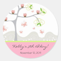 Pink Cupcakes on a Tree Announcement / TQ / Gift / Round Sticker