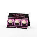 Pink Cupcakes on Black Background Invitations cards