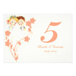 Pink Cute Bride Groom VintageTable Number Postcard Personalised Invitation