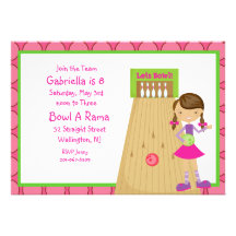 Pink, Cute, Girl Bowling Party Invitation