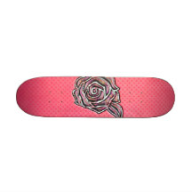Pink cute girly floral polka dot pattern skate board deck