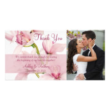 Pink Cymbidium Orchid Wedding Thank You Photocard Photo Greeting Card