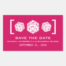 Pink D20 Dice Gamer Save the Date Stickers