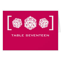 Pink D20 Dice Gamer Table Number Card