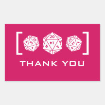 Pink D20 Dice Gamer Thank You Stickers