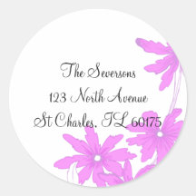 Pink Daisies Return Address Round Stickers
