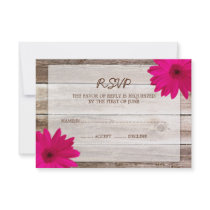 Pink Daisy Barn Wood Wedding RSVP Response Card