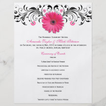 Pink Daisy Black White Floral Wedding Program Full Color Flyer