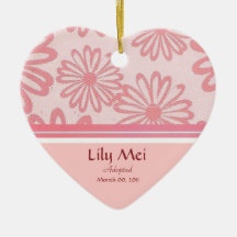 Pink Daisy Floral Adoption Announcement Keepsake Christmas Ornament