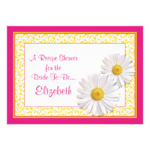 Pink Daisy Recipe Theme Bridal Shower Invitation