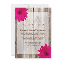 Pink Daisy Rustic Barn Wood Wedding Announcement