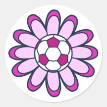 Pink Daisy Soccer Girl Round Stickers