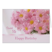 Pink daisy Sweet 16 Birthday card