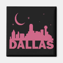 PINK DALLAS SKYLINE WITH MOON & STARS FRIDGE MAGNETS