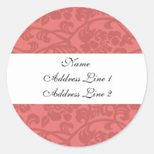 Pink Damask Address Labels Round Stickers