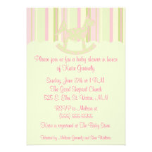 Pink Damask and Stripes baby shower invitation