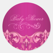 Pink Damask Baby Shower Envelope Sticker/seal