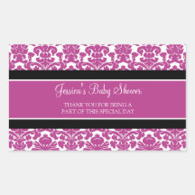 Pink Damask Baby Shower Favour Stickers
