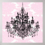 Pink Damask Chandelier Art Print