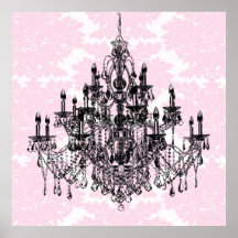 Pink Damask Chandelier Art Print