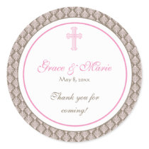 Pink Damask Cross Address Label/Favour Sticker