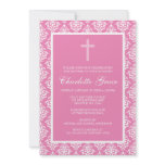 Pink Damask Cross Girl Baptism Christening
