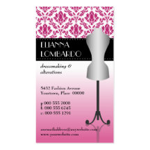 Pink Damask Fashion Dressform Business Card Templates